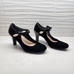 Giani Bernini Womens Black Mary Jane Heels Shoes 8 Medium - Suede Patent Leather